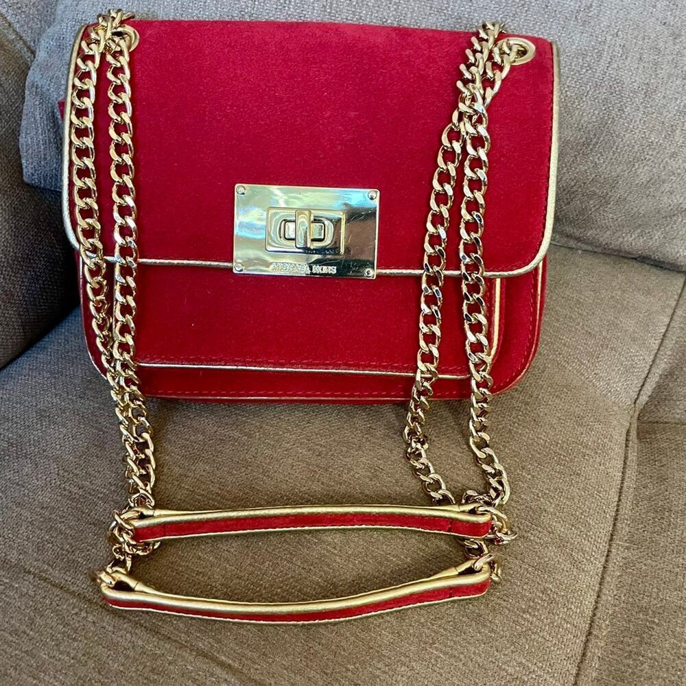 MICHAEL KORS CROSSBODY RED SUEDE GOLDEN STRAP SOPHISTICATED AESTHETIC CORE - Picture 7 of 12